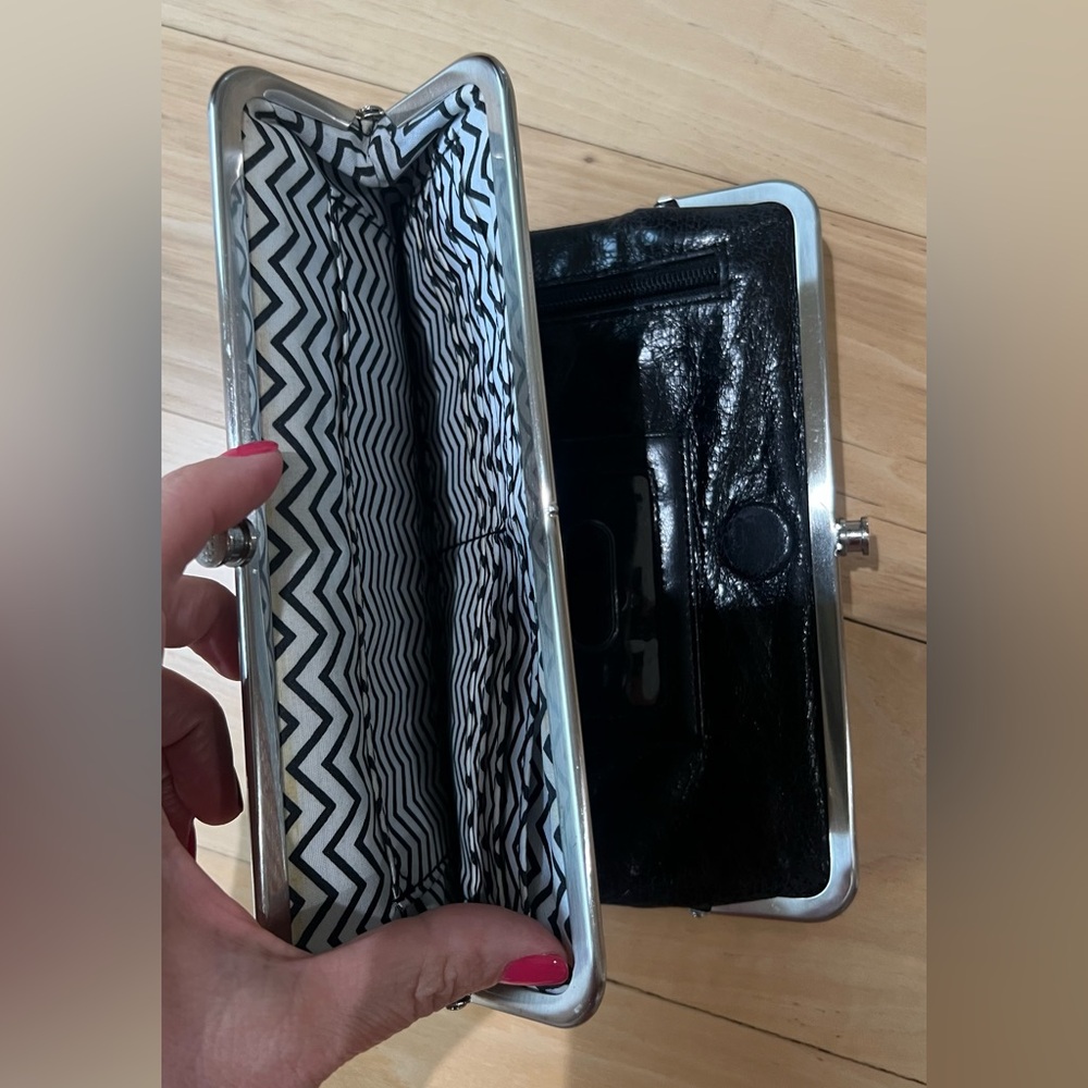 Hobo Textured Black Wallet with Silver Frame - Picture 5 of 8